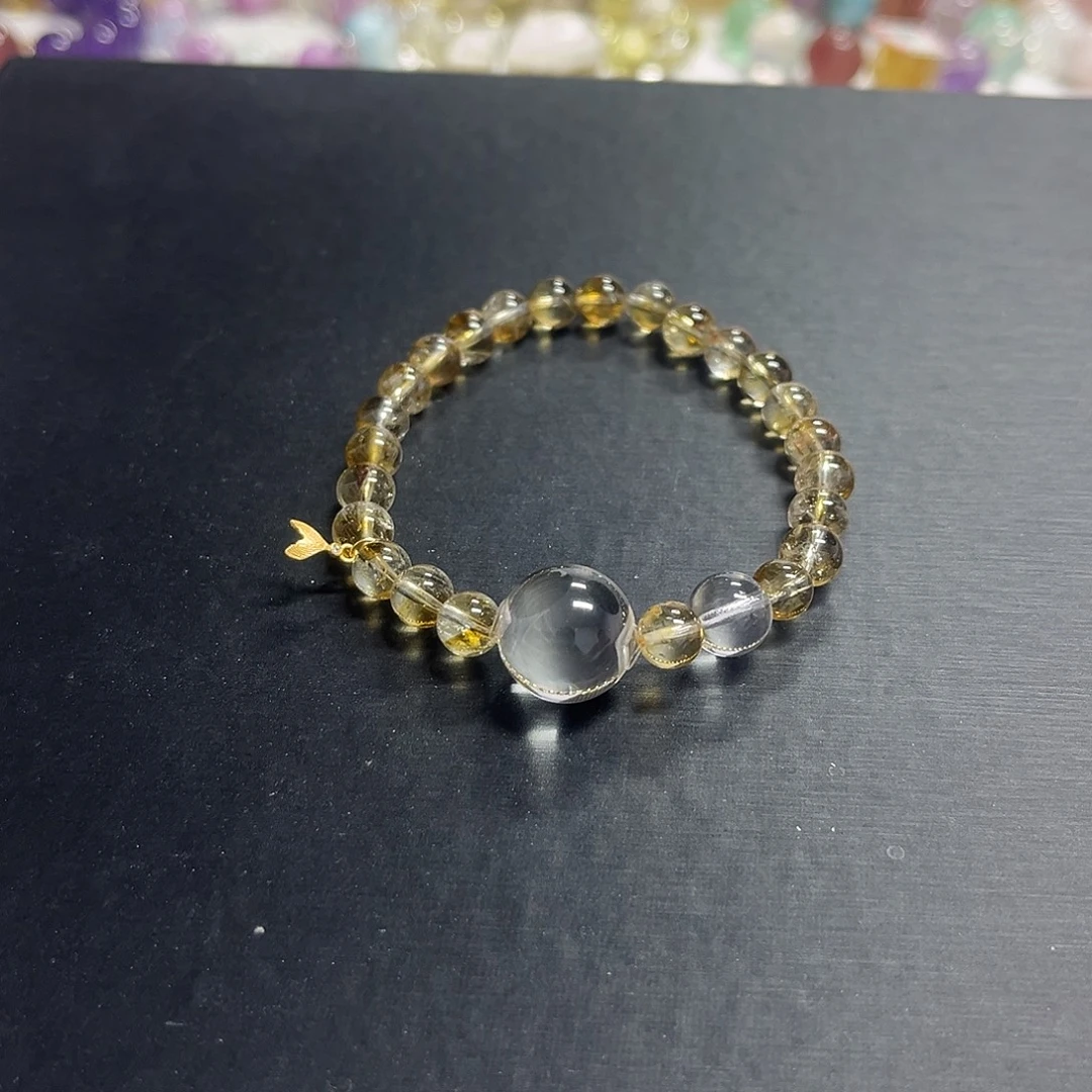 水晶手链未镶嵌黄塔晶加白水晶设计款手串