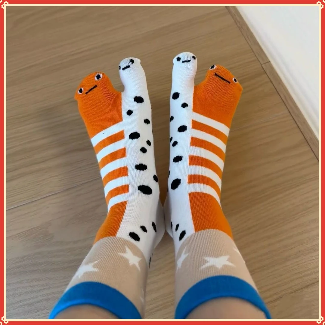 可爱搞怪分趾中筒袜WSZZ抽象丑萌花鳗水族馆情侣袜子闺蜜个【烈火】