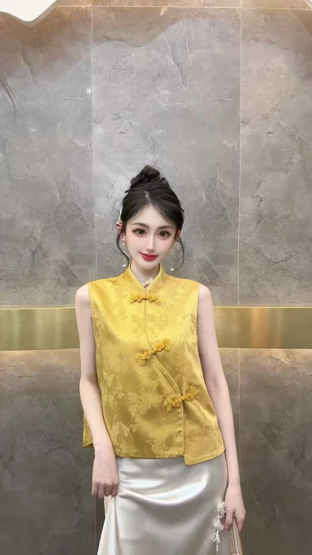 3774新国潮一字扣提花夏季马甲