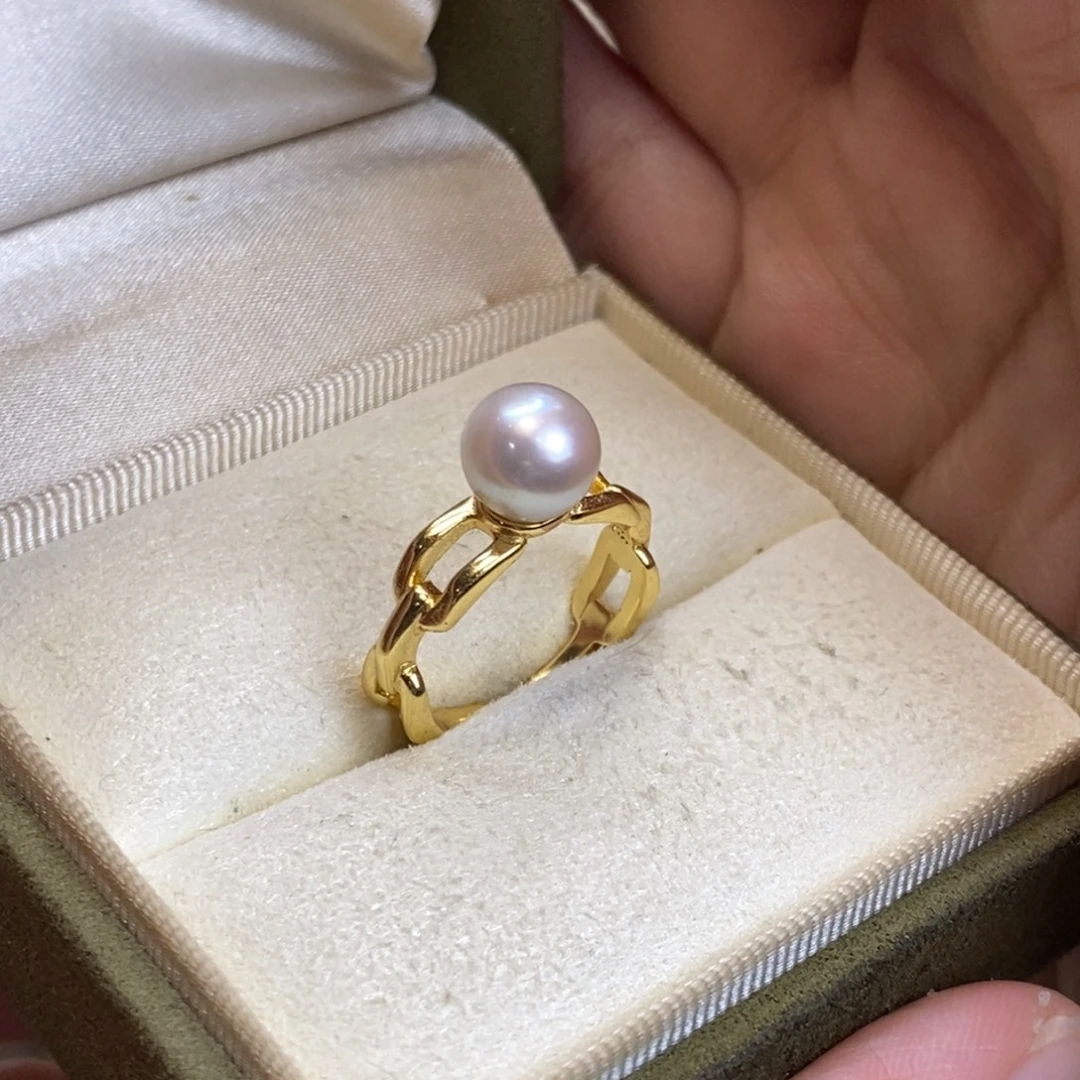 海水珍珠戒指银S925镀金镶嵌