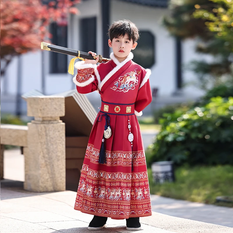 国风汉服男童冬季拜年服中国风小男孩幼儿园宝宝过年唐装国学演出