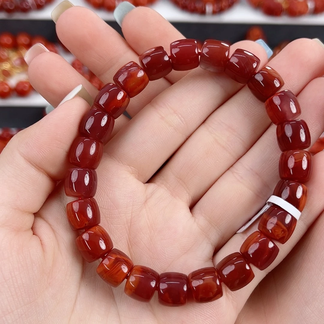 南红玛瑙未镶嵌瓦西牛血红精工直切9mm手串