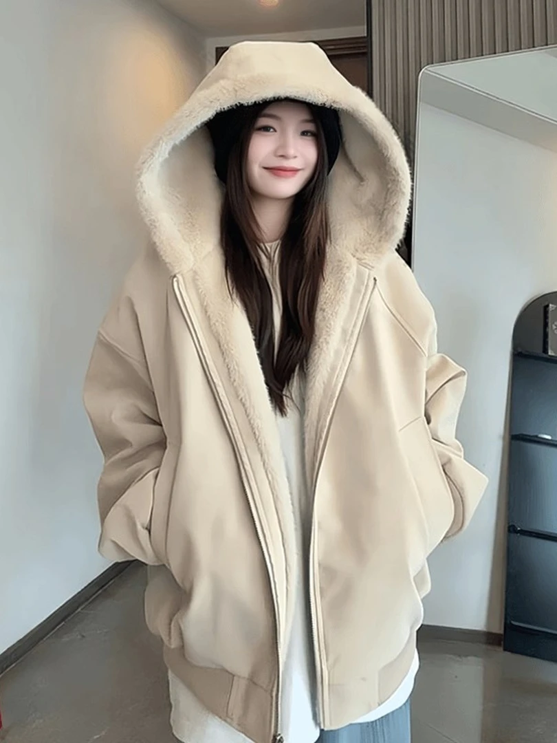 美式毛绒座山雕皮衣棉服外套女2025冬季新款保暖加厚羊羔毛绒棉衣