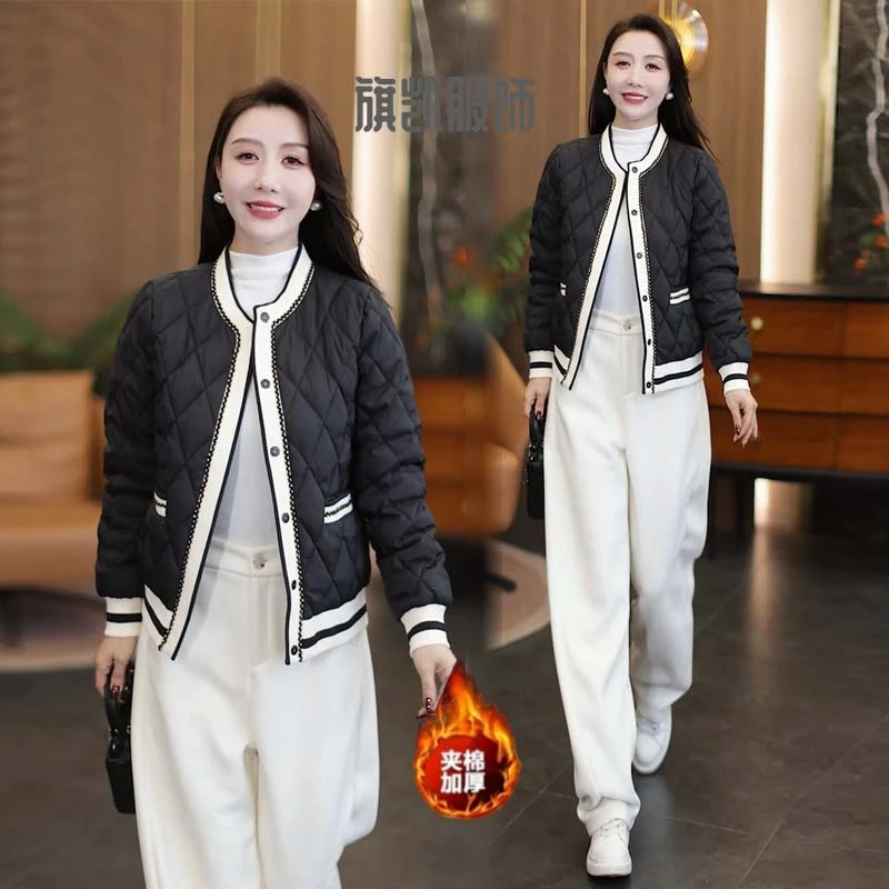 时尚棉服女秋冬新款洋气女士百搭拼接小个子保暖小香风棉衣短外套