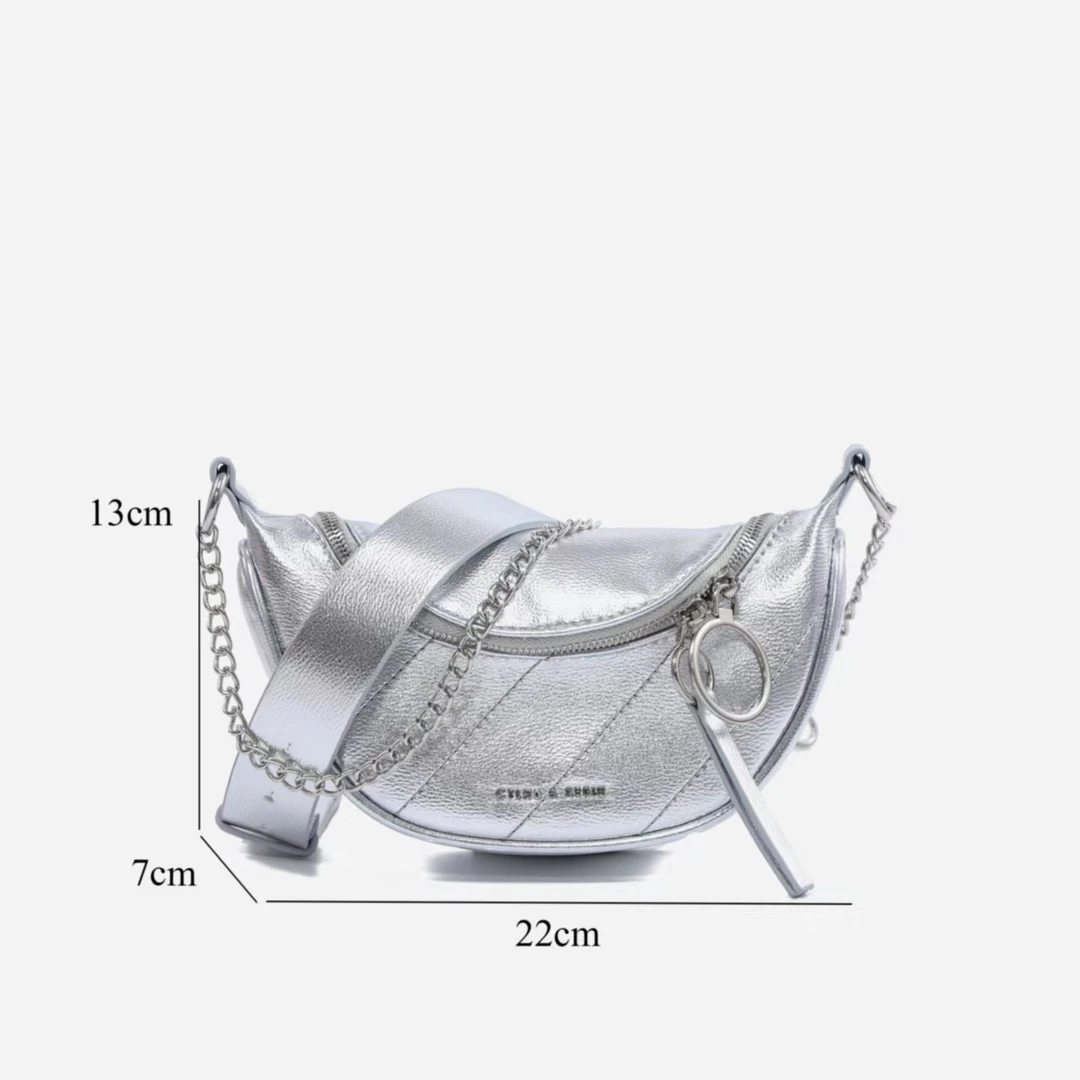 MICHCL KICCI/麦科库西月牙包腋下包轻奢女士单肩包0U0012CK银色