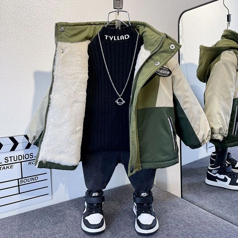 【反季福利】男童加绒棉服2025新款儿童中大童冬款加厚连帽冬季外套
