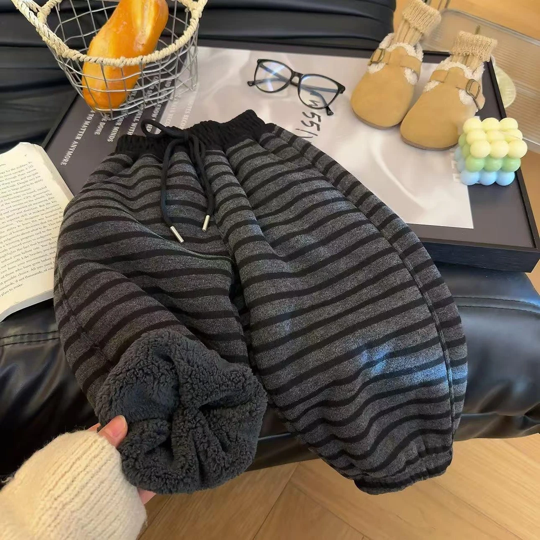 【800克加厚】儿童800克加厚葵花绒条纹百搭休闲裤-347