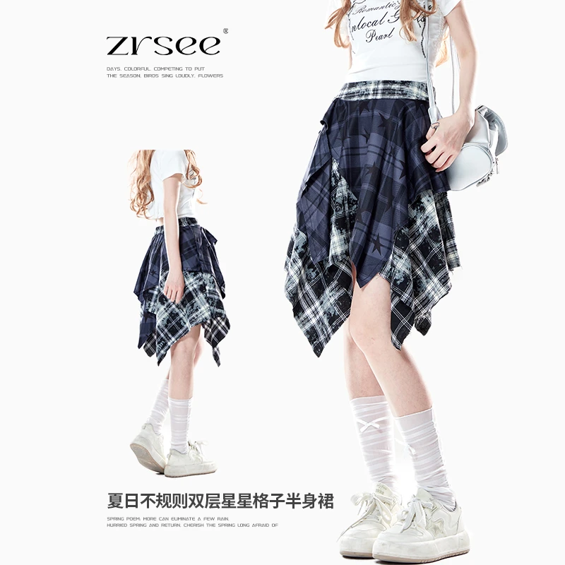 自然涩常规款休闲风薄款短裙格子半身裙时尚百褶裙半裙A字显瘦
