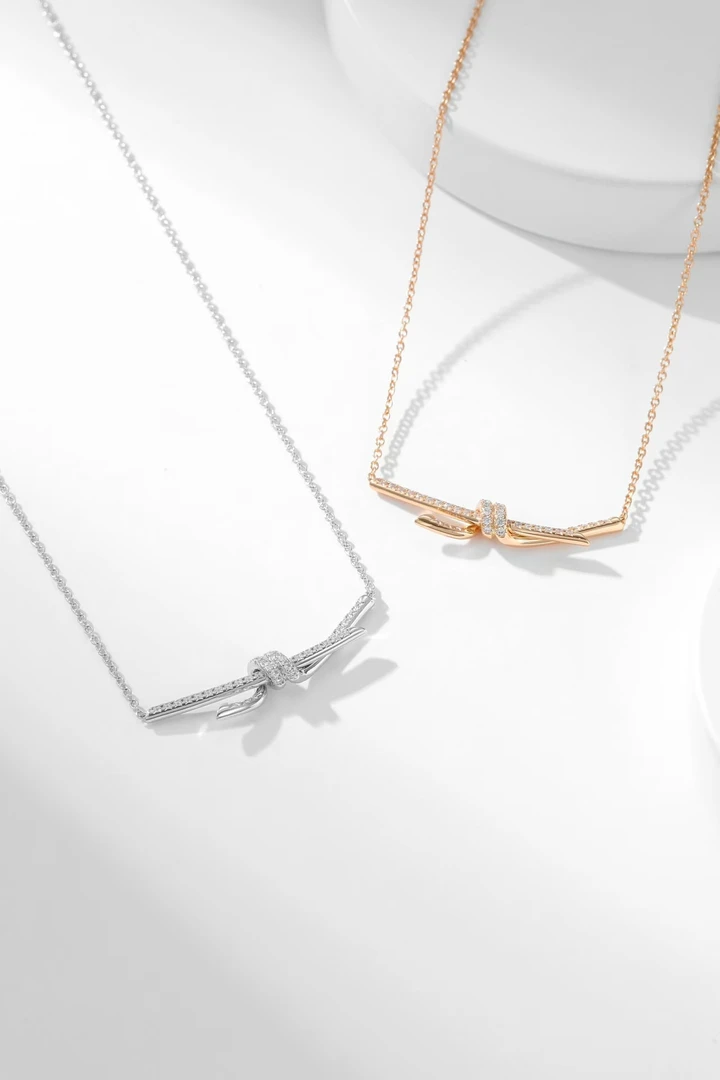 合金项链 绳结满钻 半钻项链  轻奢高级感