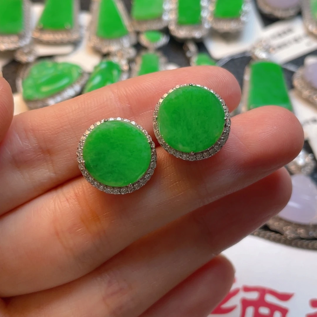 翡翠银S925镶嵌吊坠(不含链)耳钉