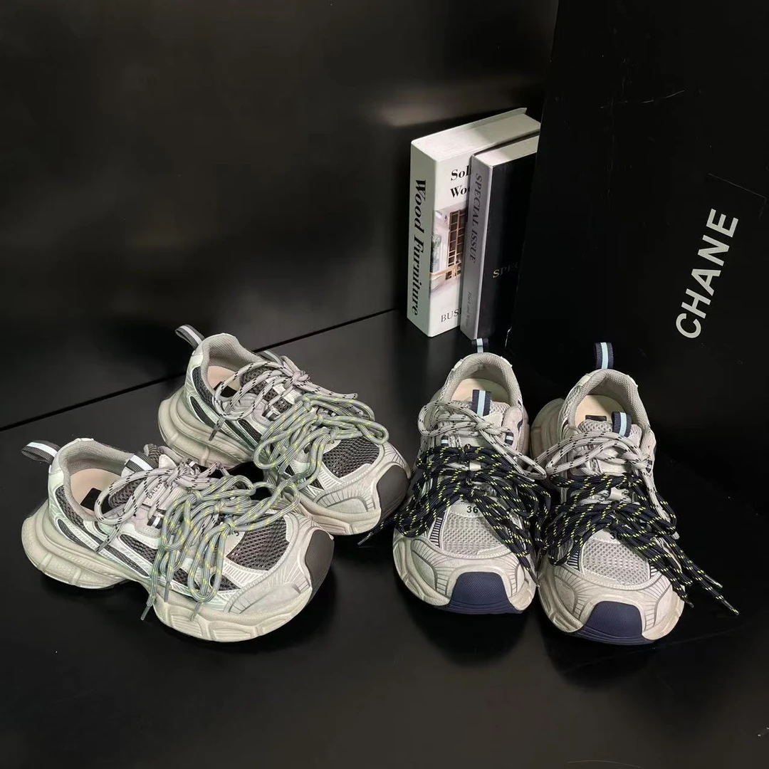 【奶灰线条】新款厚底透气拼色老爹鞋女百搭休闲鞋5708-3