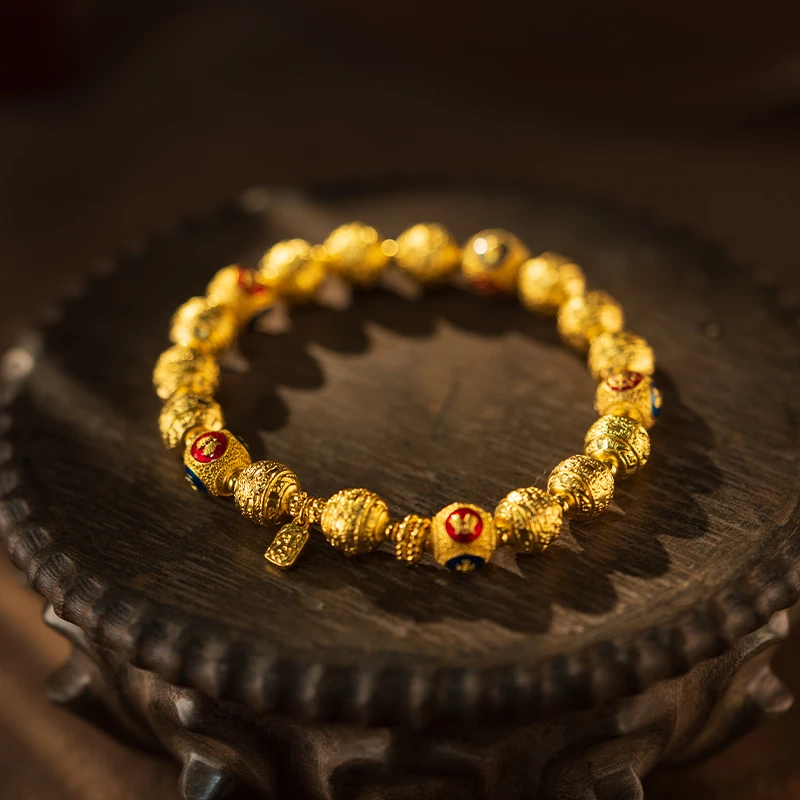 ALLOVE欧奈芙 足金祥云纹金珠手串 A42GSBD7