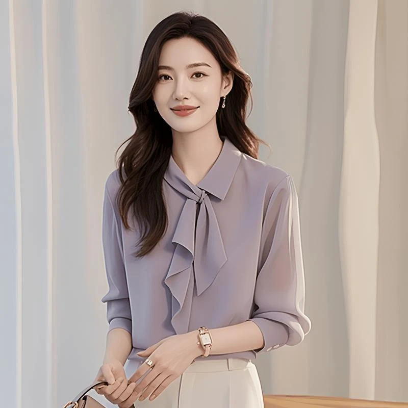 新款韩风chic冷淡系独特别致紫色衬衫裤子两件休闲职业女套装