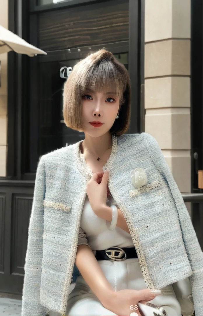 「小香蓝颜」花朵胸针小香风外套女2025新款短款外套
