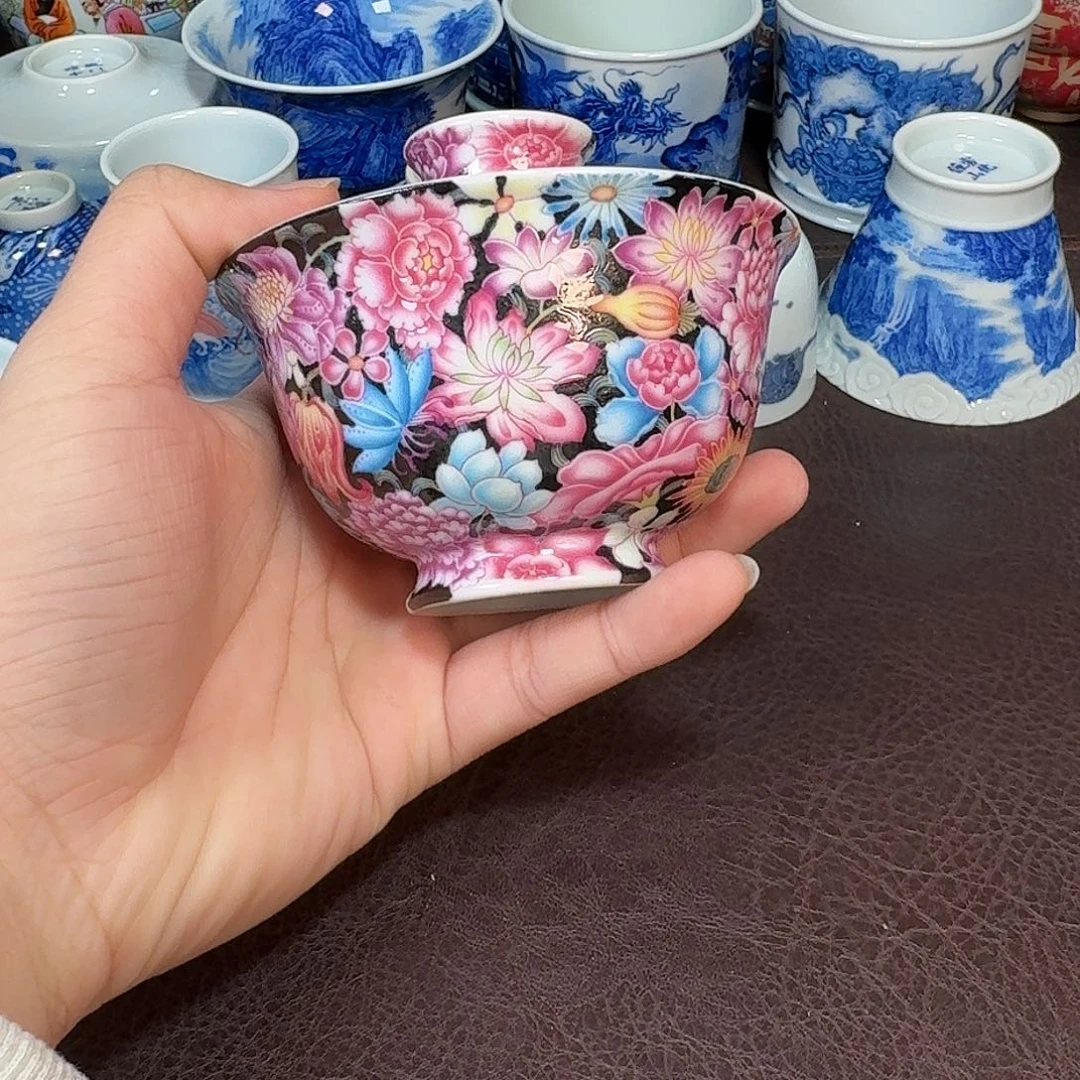 冰***鱼现代景德镇陶瓷盖碗