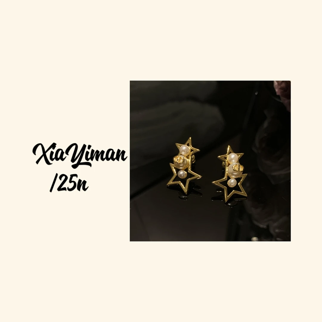 铜合金仿珍珠耳饰 镂空双星小珠镶嵌耳钉MZ3263