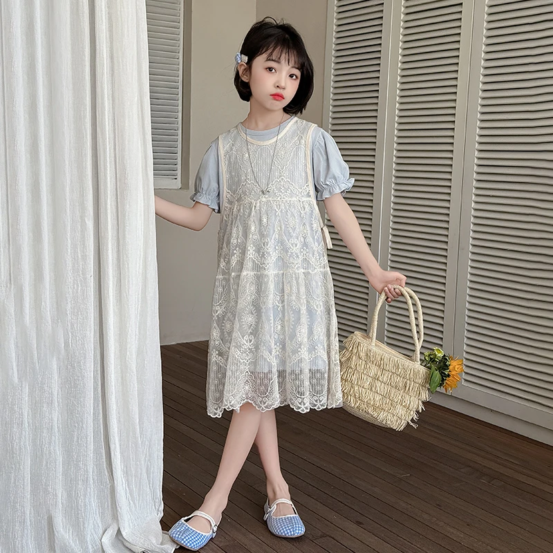 女童夏装连衣裙2025新款儿童洋气夏季小女孩蕾丝吊带公主裙子套装