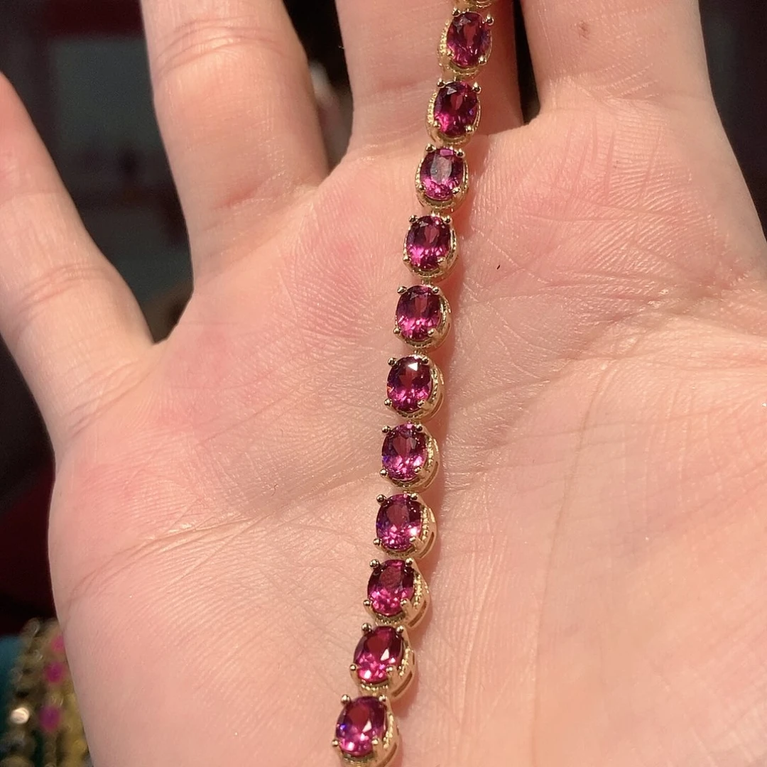 石榴石手链银S925镶嵌芒*