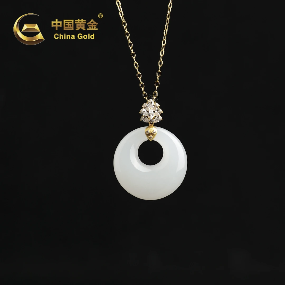 【中国黄金】月瑢 | 和田玉*吊坠*18k金镶嵌-D9125-Y