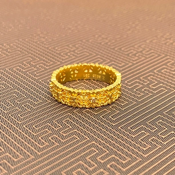 足银戒指 老铺匠 足银999繁花蕾丝戒指