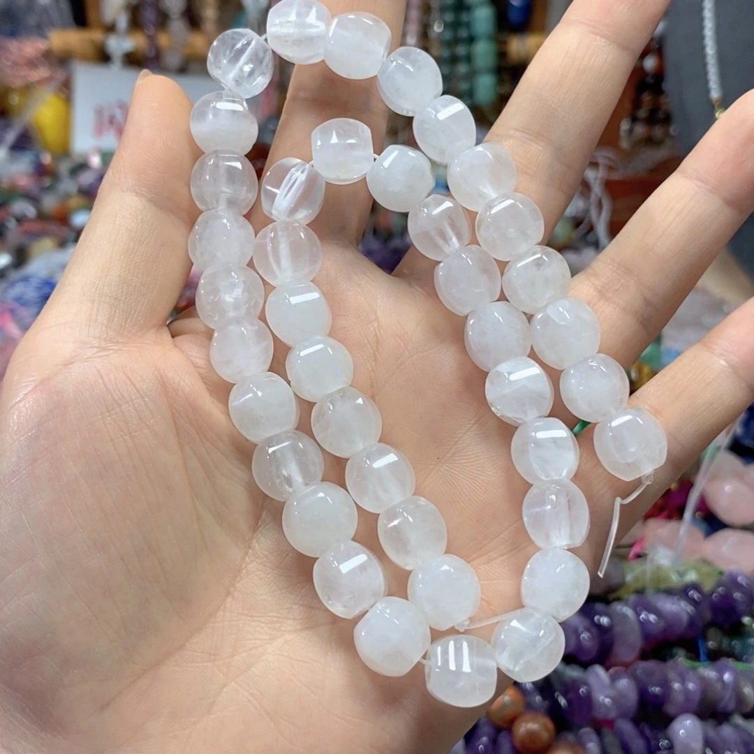 玛瑙/玉髓合金珠宝半成品白水晶瓜珠一条卡11mm