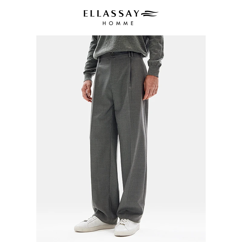 【98.8%羊毛】 ELLASSAY歌力思男秋冬新款垂感宽松羊毛男士休闲西裤