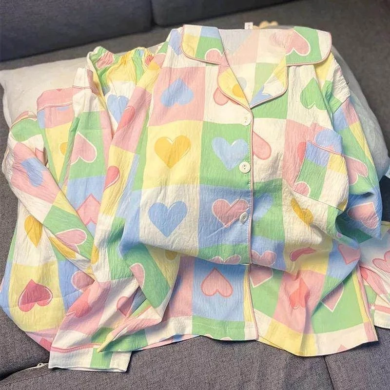 云朵棉睡衣女2024年春秋季开衫长袖长裤薄款两件套甜美学生家居