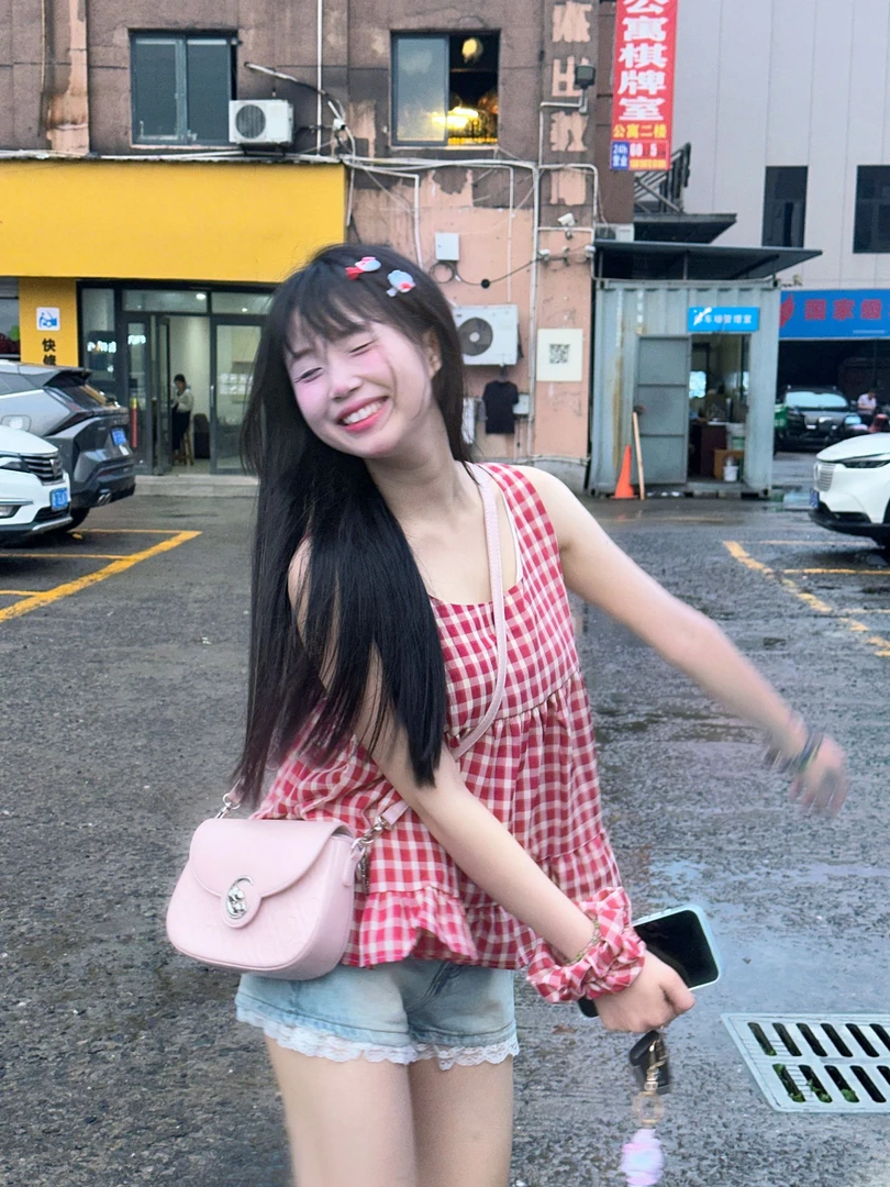OUOUSWEETY【苹果汁】超级元气夏季格子无袖可爱甜妹设计感小上衣