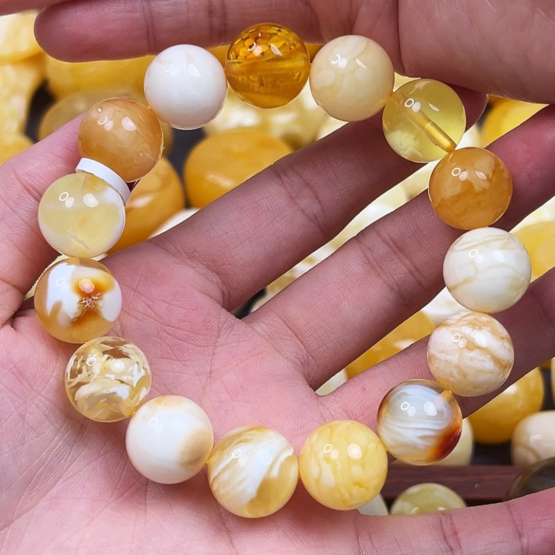蜜蜡裸石未镶嵌多宝手串