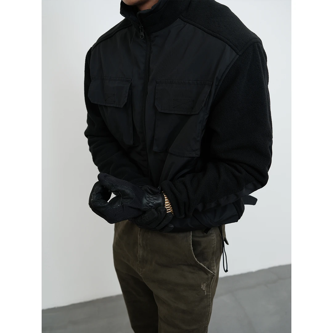 GTAL25AW美式休闲战术拼接摇粒绒外套立领保暖防风长袖工装夹克