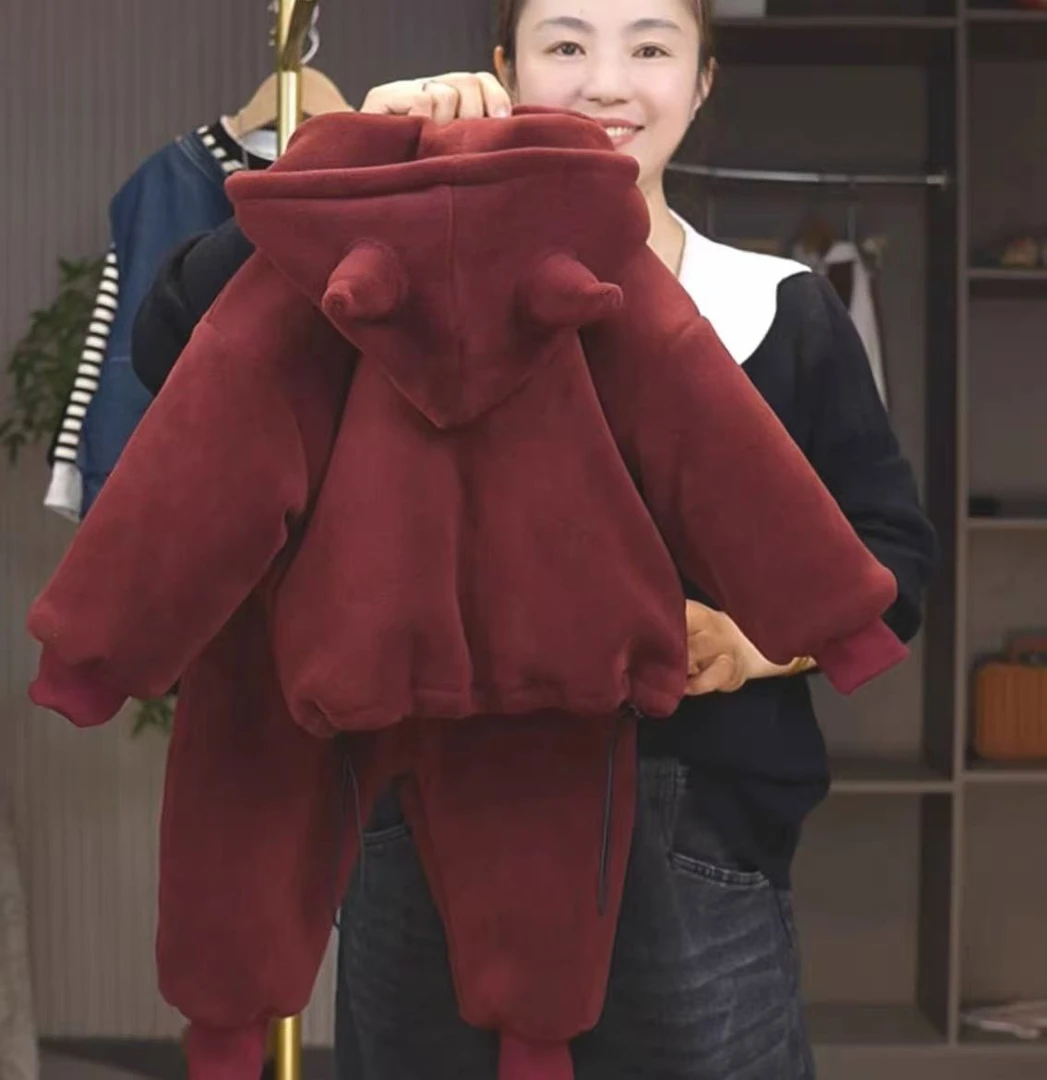 儿童超厚加绒加厚套装冬装连帽保暖洋气男童女童韩版秋冬季套装