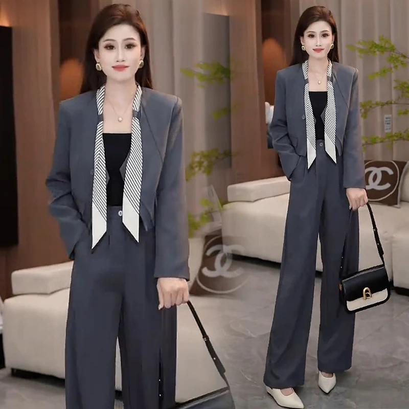 时尚西装套装女2025秋季新款洋气短款西服外套阔腿裤气质两件套潮