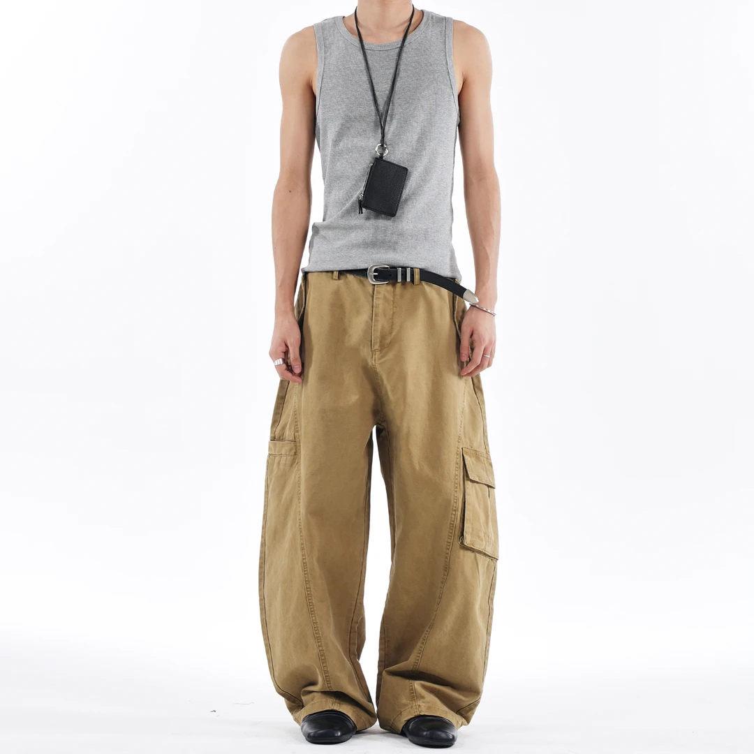 CZ2美式复古做旧水洗重磅多口袋弯刀工装裤男女宽松休闲廓形长裤