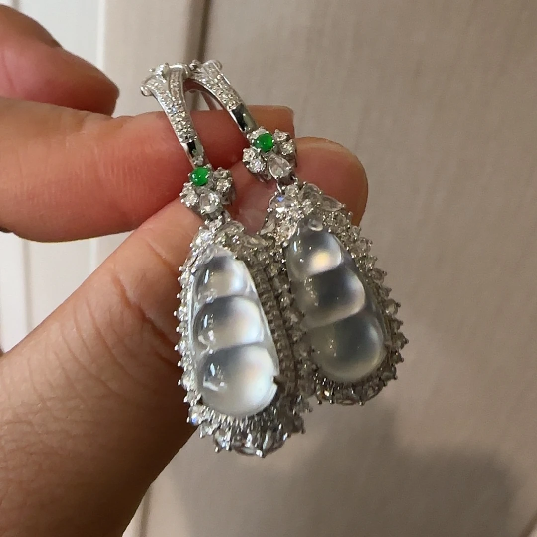 翡翠18K金镶嵌耳饰天然翡翠