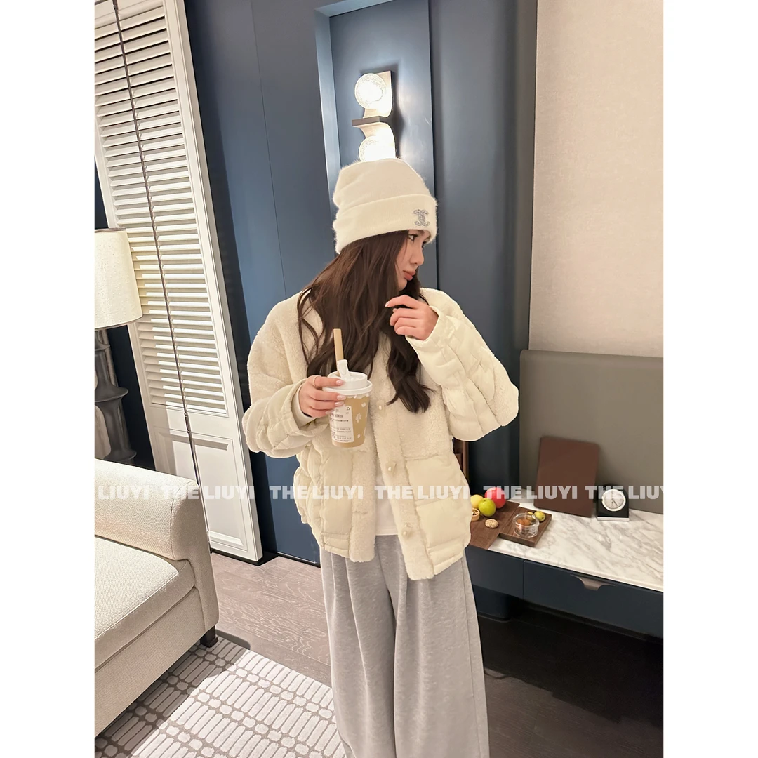 【LIUYI】雪宝~设计感90白鸭绒拼接毛毛保暖外套51085