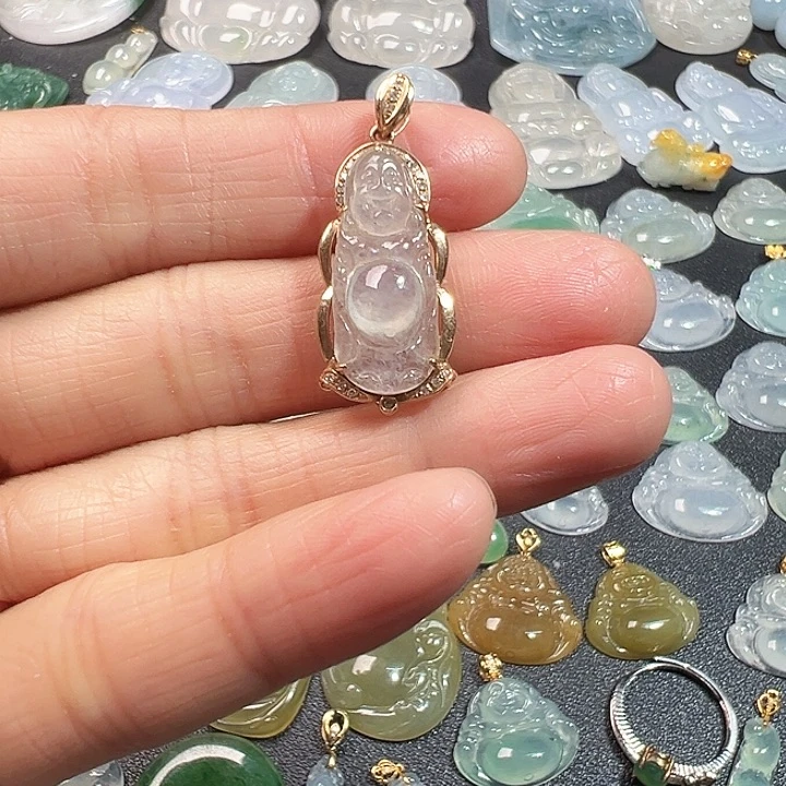 翡翠18K金镶嵌颈饰佛公