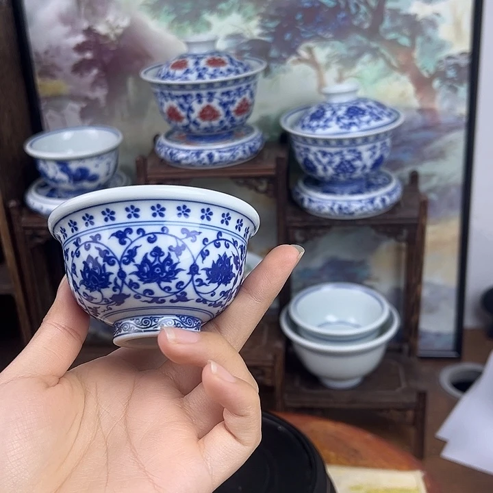 杯子陶青花缠枝莲小压手