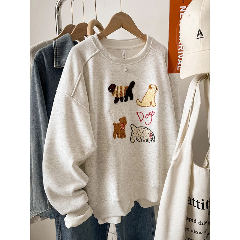 韩系入冬衣服刺绣卫衣女生秋冬装2025新款慵懒风大码宽松外套上衣