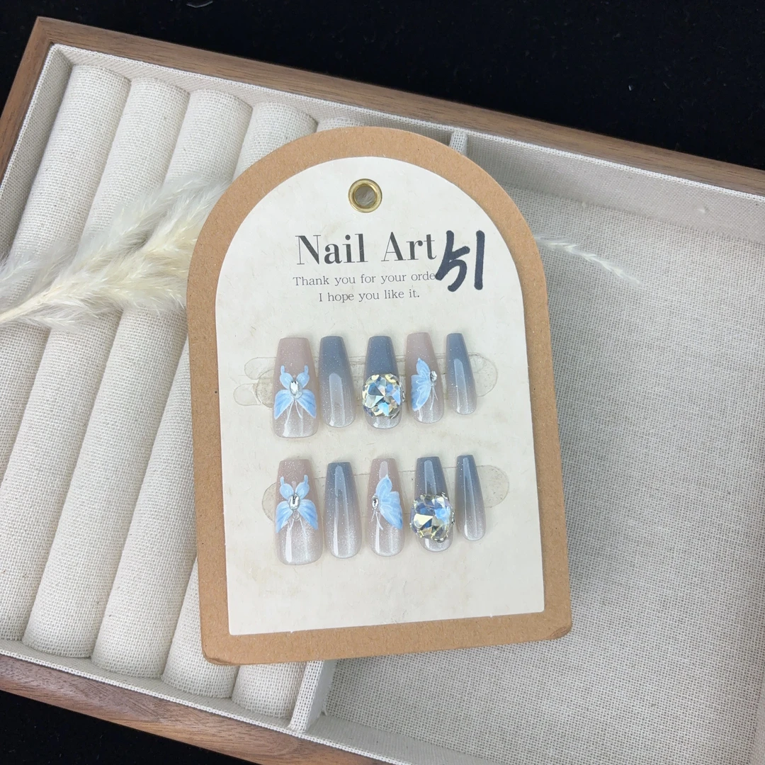 穿戴甲2025新款高级感中长款珍珠满钻爆闪温柔显白美甲穿戴式 51