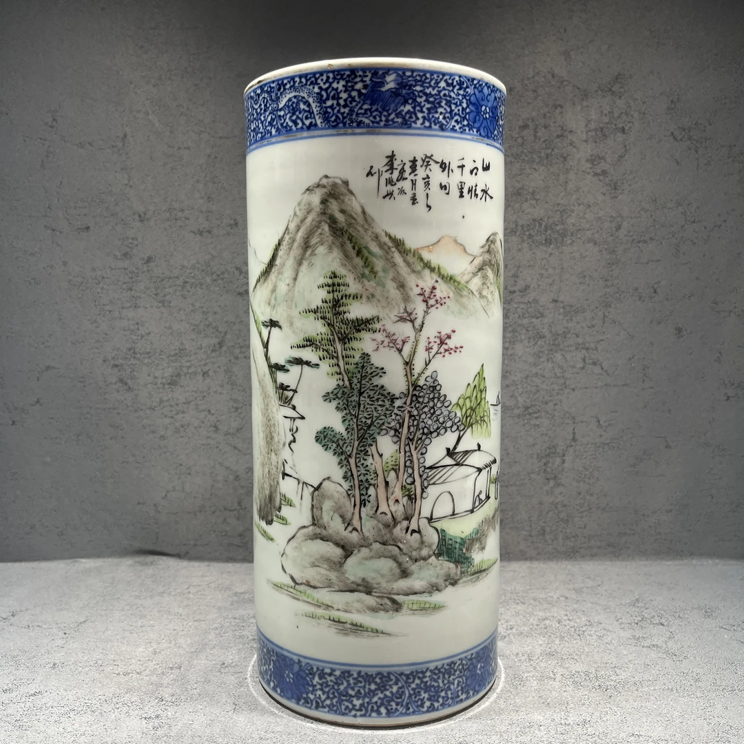 242号清光绪粉彩山水帽筒