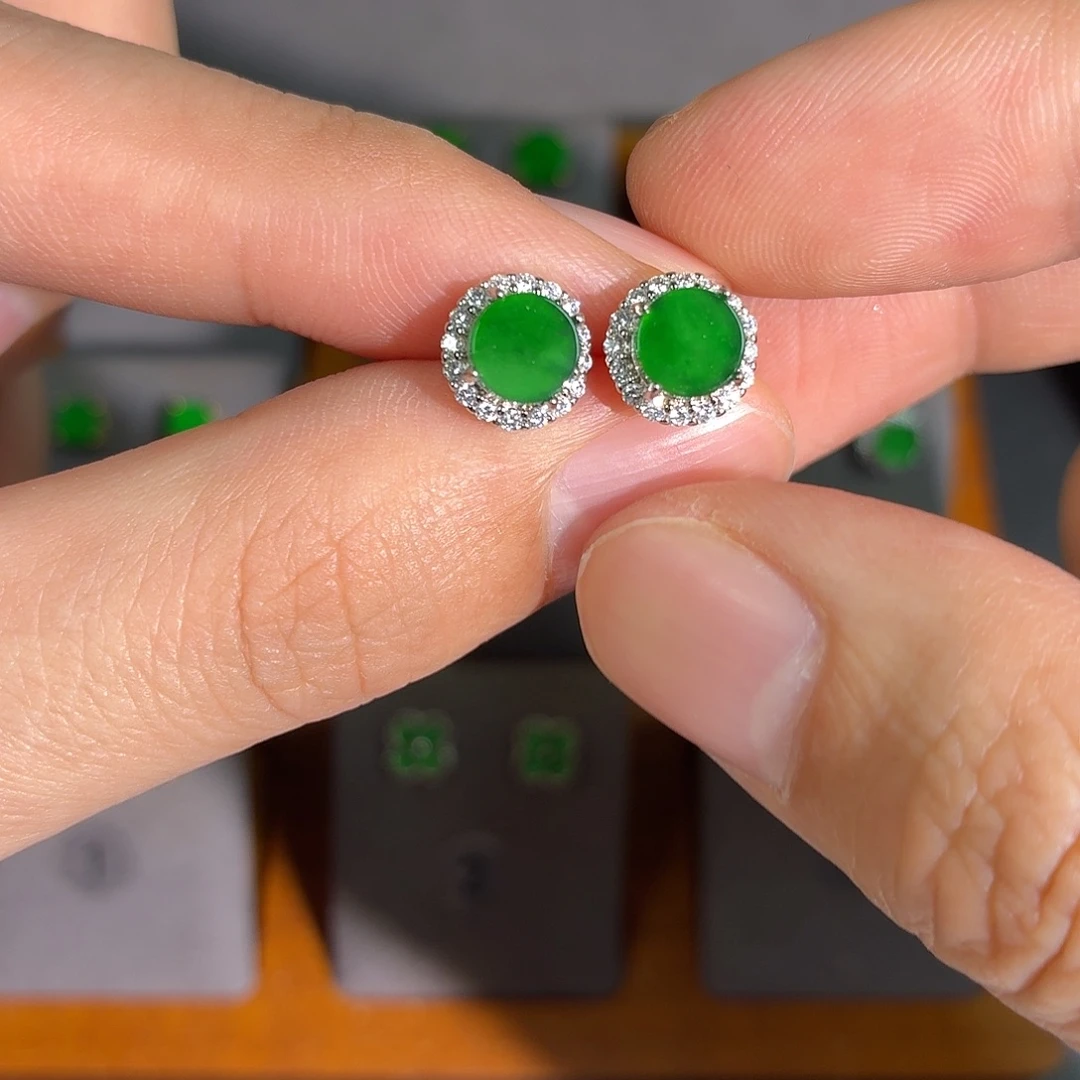 翡翠银S925镶嵌耳饰耳饰