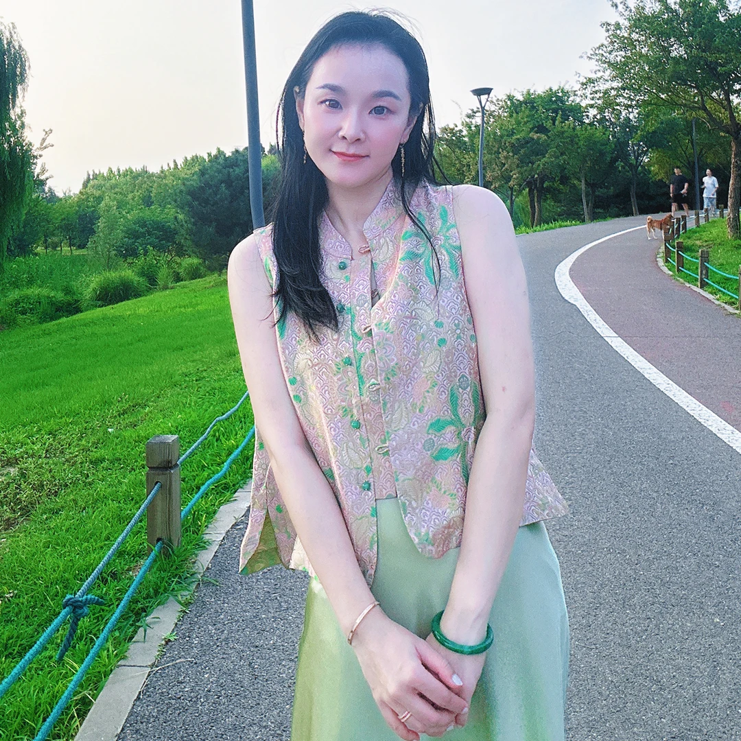 桑蚕丝宋锦双面穿马甲五彩宝麟