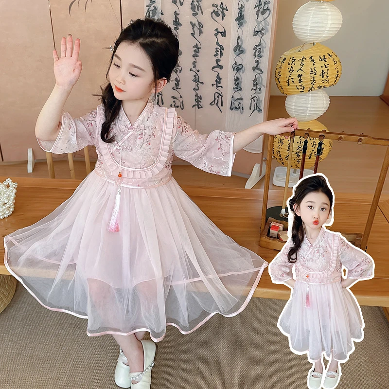 女小童汉服连衣裙春装2025新款洋气女宝宝新中式纱裙子国风公主裙
