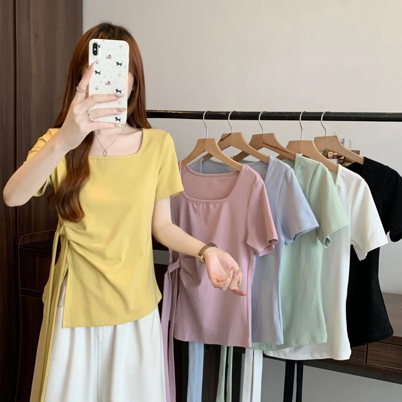 大码女装2025夏季新款韩版时尚设计感短袖T恤上衣1896