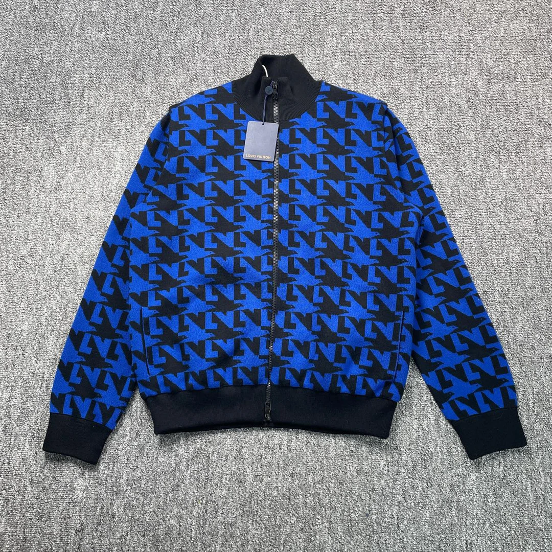 未使用 LouisVuitton/路易威登 52853/ 蓝色满印立领薄棉外套/XXL