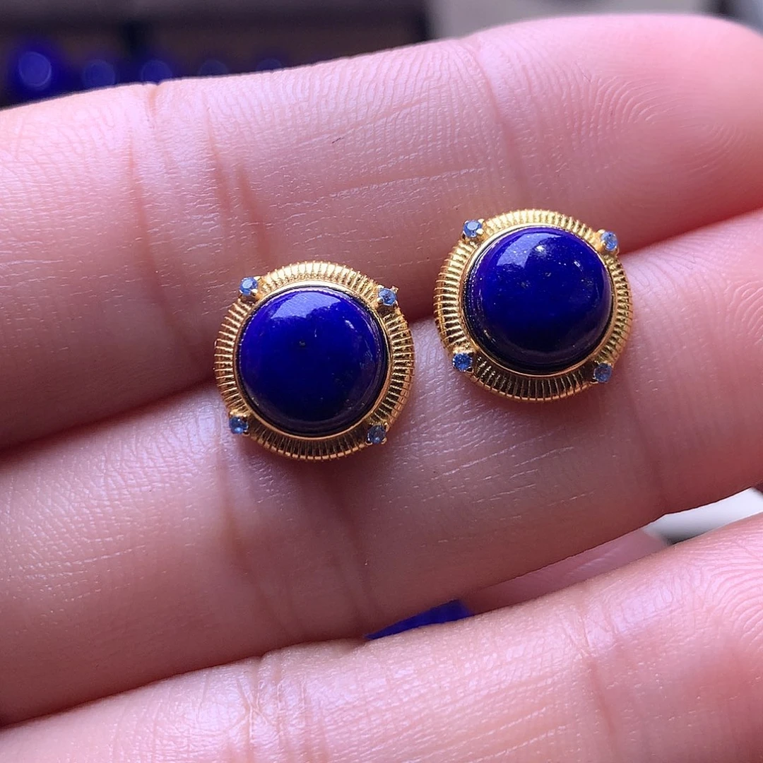 青金石银S925镶嵌耳饰