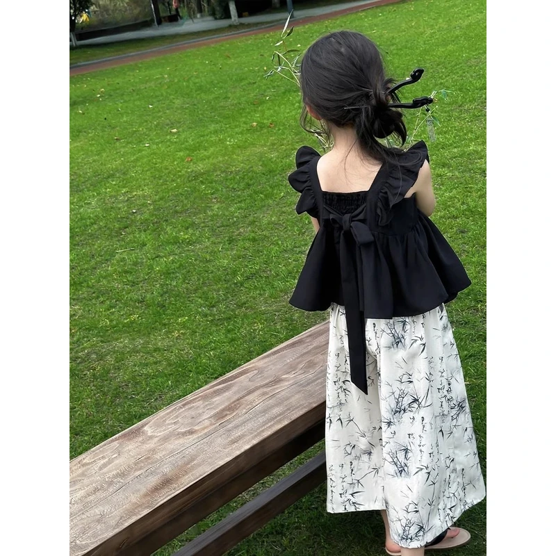 童装女童新款时髦儿童套装裤子夏装儿童阔腿裤2024新款新中式潮