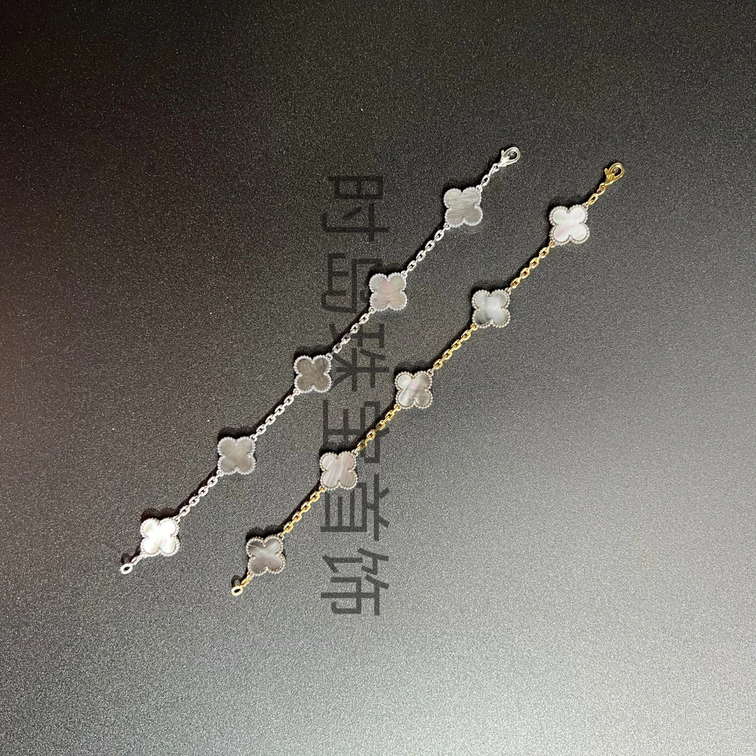 时岛925银天然银曜石四叶幸运五花手链（多样性发其一）