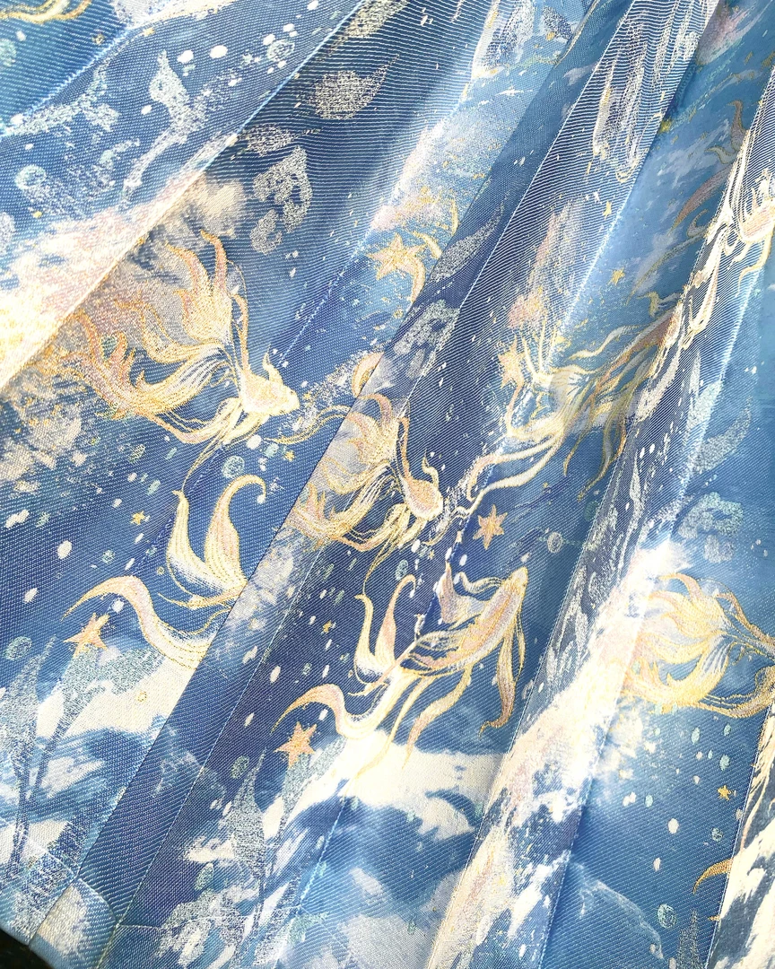 云裳隐原创《北海蠃鱼·冰种蓝》织金仿妆花水墨风马面裙汉服长裙