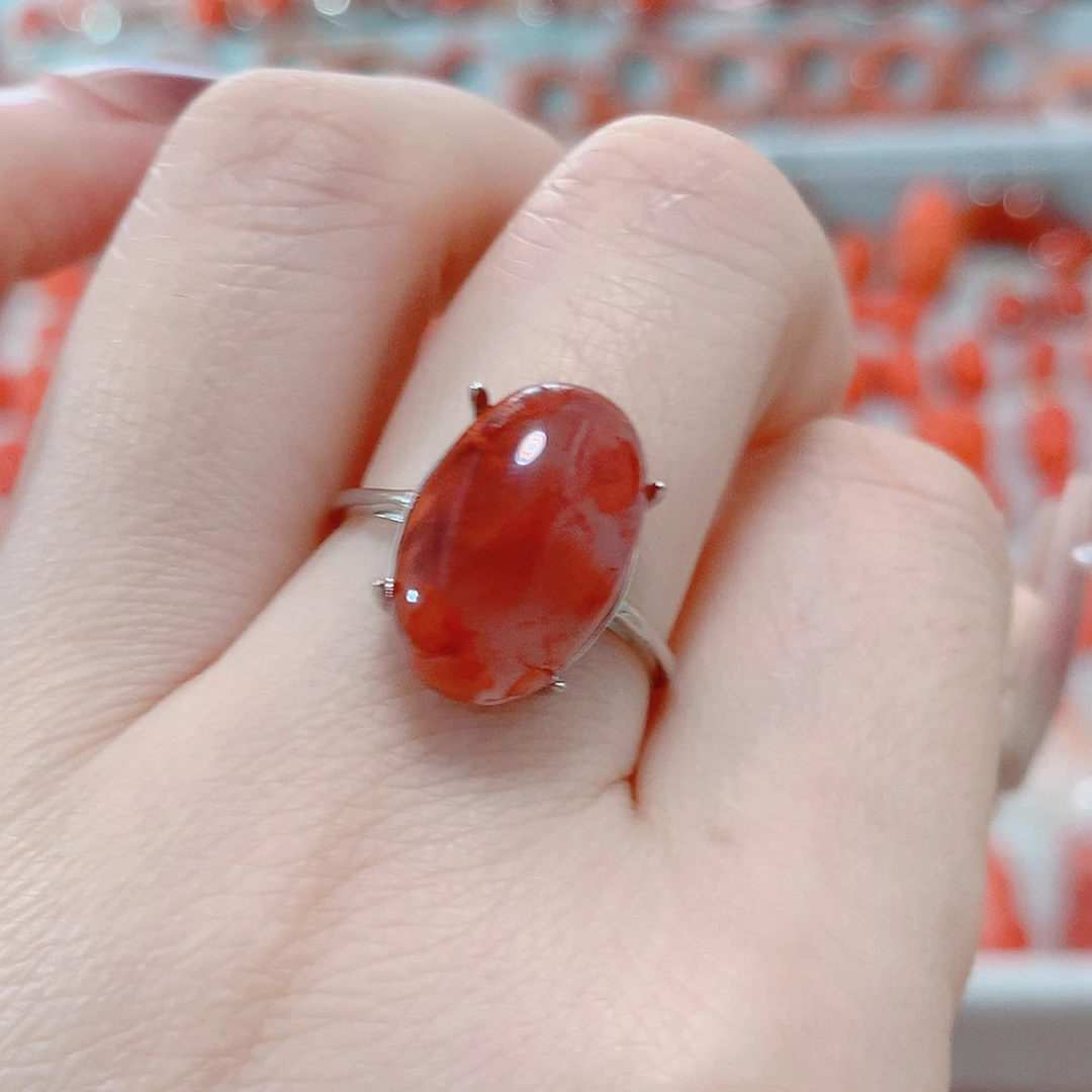 南红玛瑙戒指银S925镶嵌